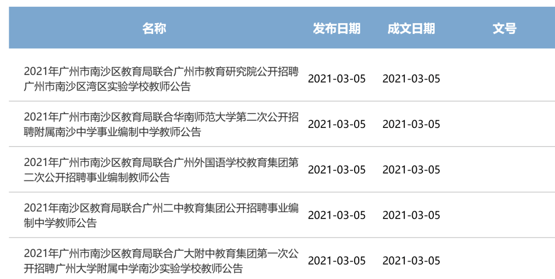 南沙学校最新招聘信息